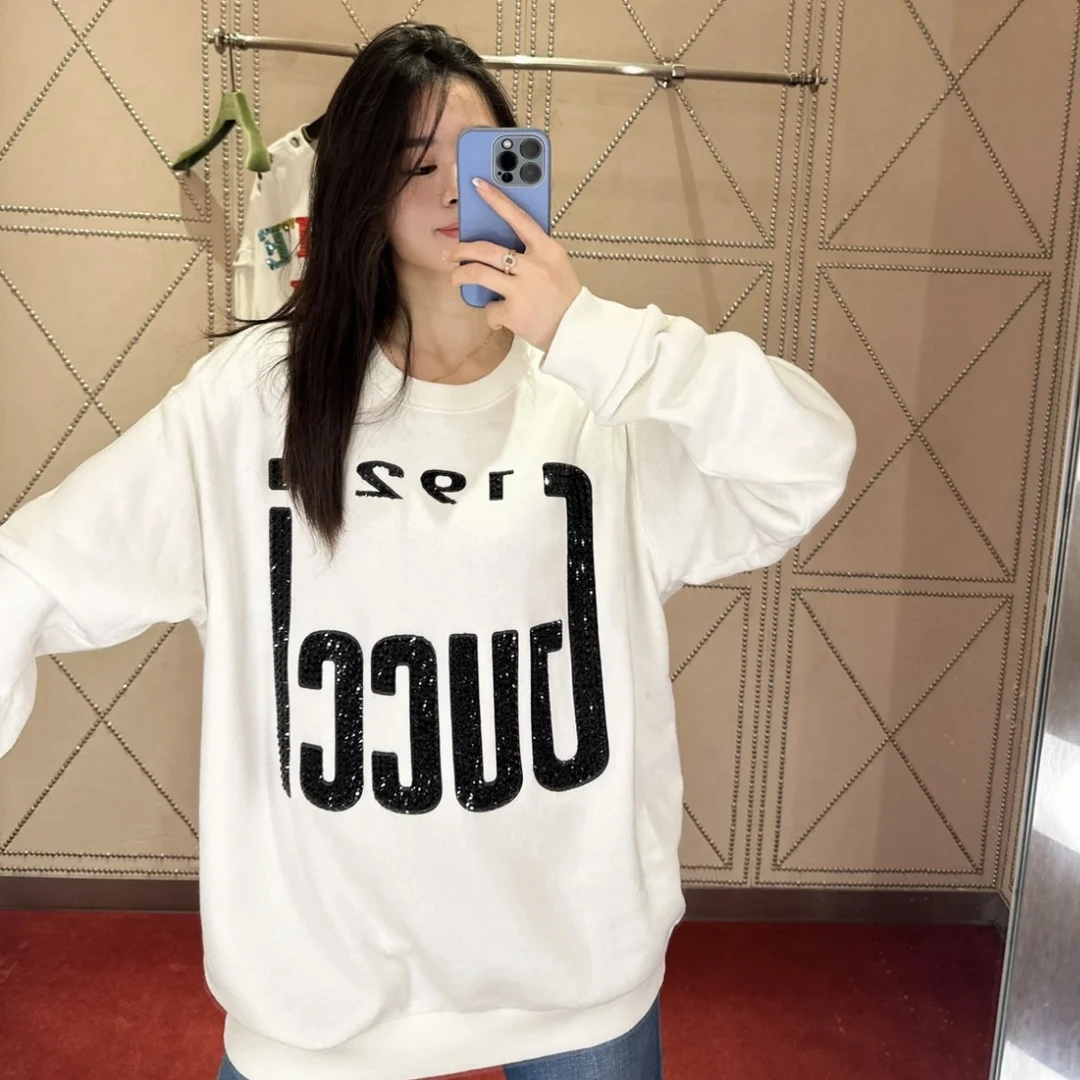 99新 GUCCI/古驰 Gucci /古驰 白色带钻 毛圈卫衣 M码  GM000007