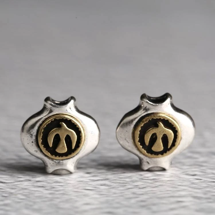 925 鱼嘴 镶嵌黄铜小鹰文玩佛珠线束飞鸟鱼嘴DIY配件