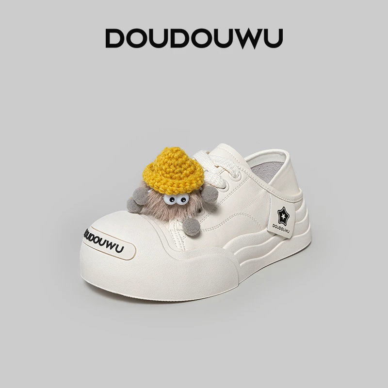 豆豆屋厚底板鞋女2024春秋新款韩版潮休闲系带百搭平底中跟女单鞋