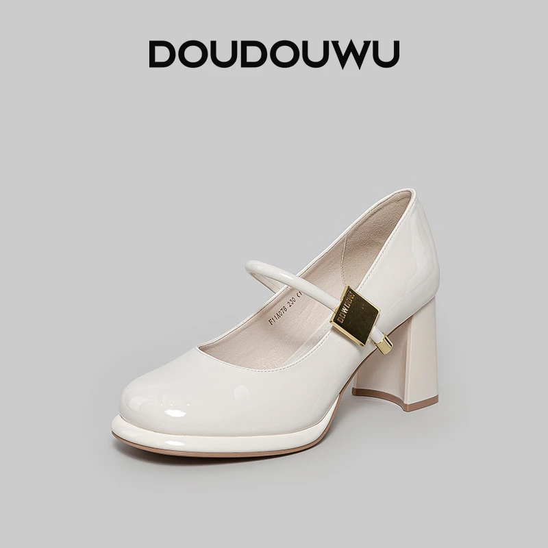 豆豆屋玛丽珍鞋女2025春夏新款韩版潮休闲浅口一脚蹬粗跟高跟女鞋