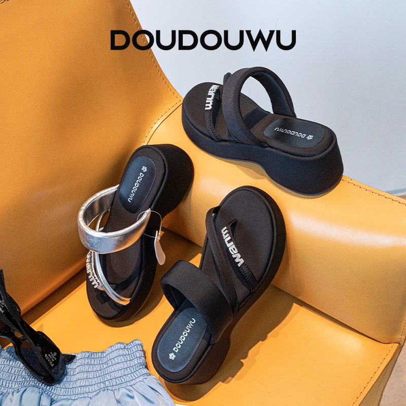 豆豆屋厚底拖鞋女外穿2025夏季新款韩版潮休闲一脚蹬松糕百搭女鞋