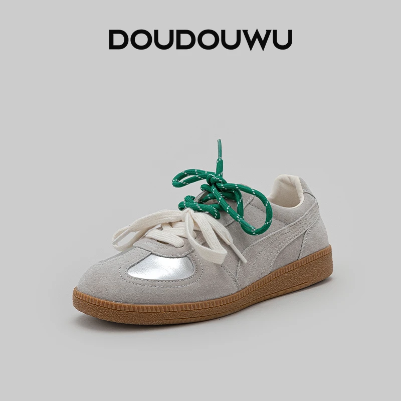 豆豆屋厚底德训鞋女2025春秋新款韩版潮休闲系带百搭平底中跟单鞋