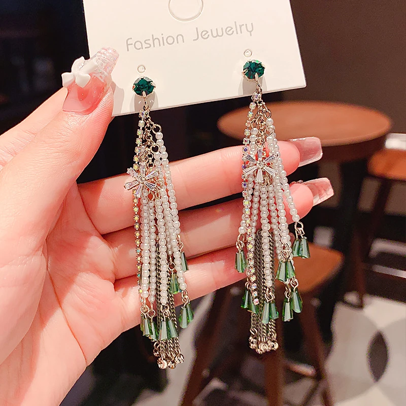 铜合金耳饰 3339复古轻奢长款流苏耳环女波西米亚民族风耳