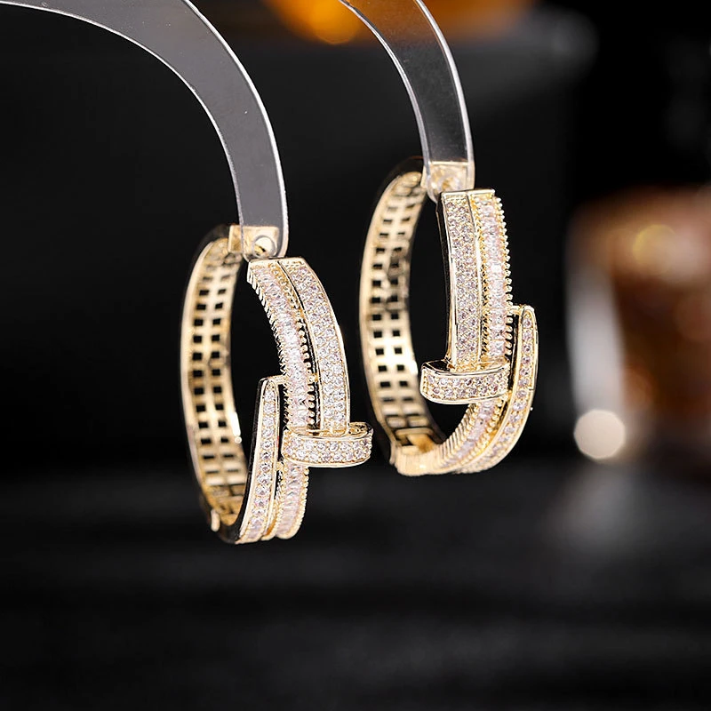 铜合金锆石耳饰 夸张大气韩国时尚金色新款耳饰潮轻奢高级感5002