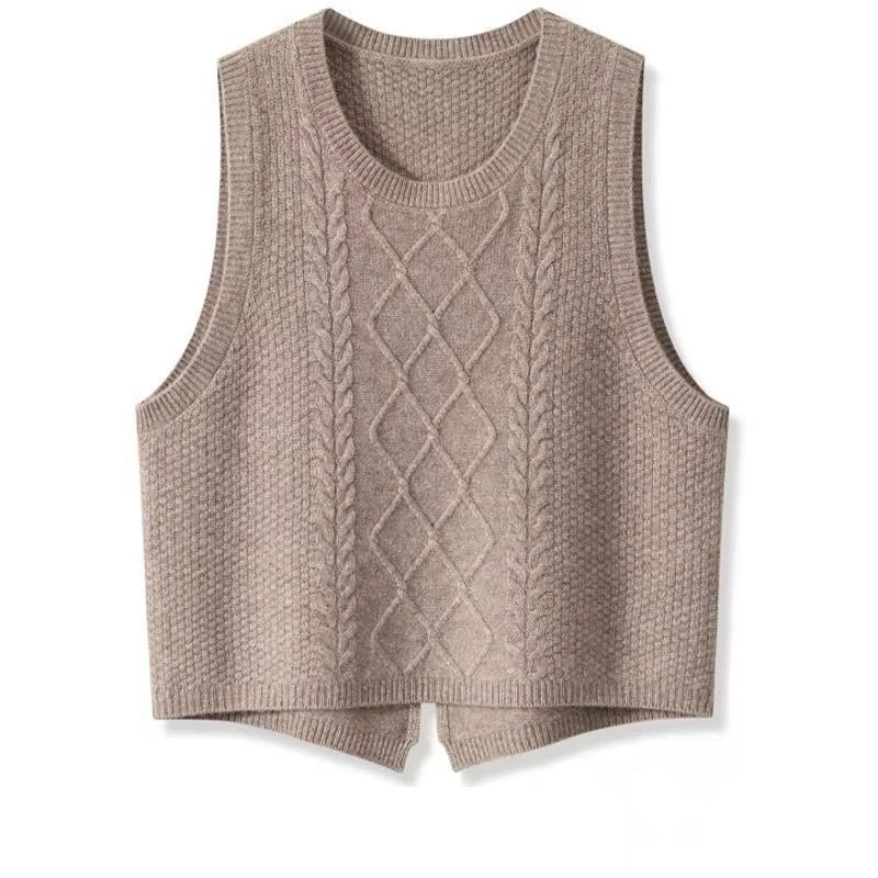 100%羊毛秋冬新款纯羊毛马甲女叠穿外搭宽松纯色针织毛衣背心