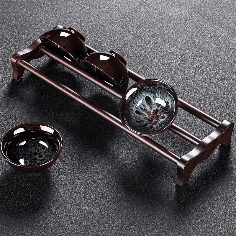 茶杯架置物架功夫茶具配件茶道楠竹多层收纳架沥水防尘摆放杯架子