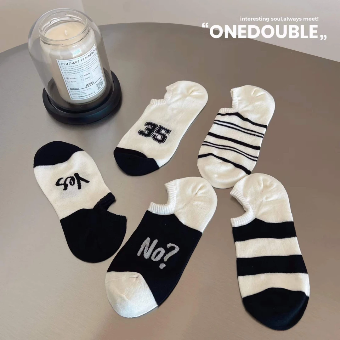 春夏薄款船袜浅口袜ins潮字母刺绣低帮隐形袜防滑短袜透气棉袜潮