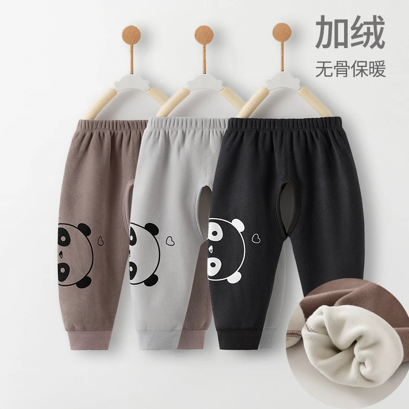 春秋季婴儿开裆裤子宝宝保暖裤加绒秋裤男童长裤女童秋冬装半无骨