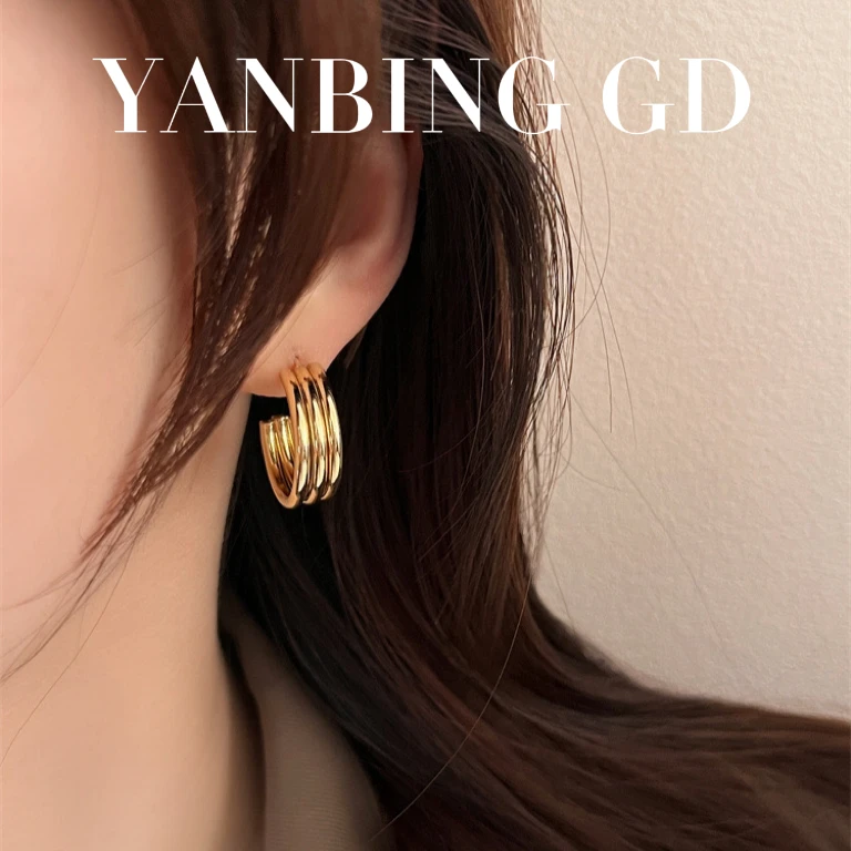 钛钢耳饰 YANBING 小众设计简约流行三圈半圆几何型耳环INS风圈圈