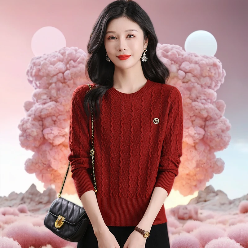 高腰小个子女士秋冬宽松显瘦圆领洋气短款长袖百搭上衣针织衫毛衣