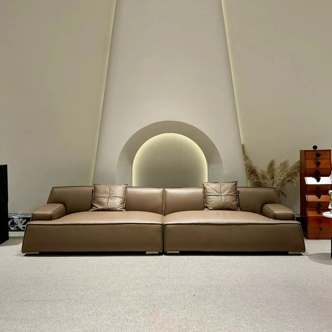 【春哥严选】意式轻奢大马士革沙发直排皮艺头层小黄牛皮皮艺设计H