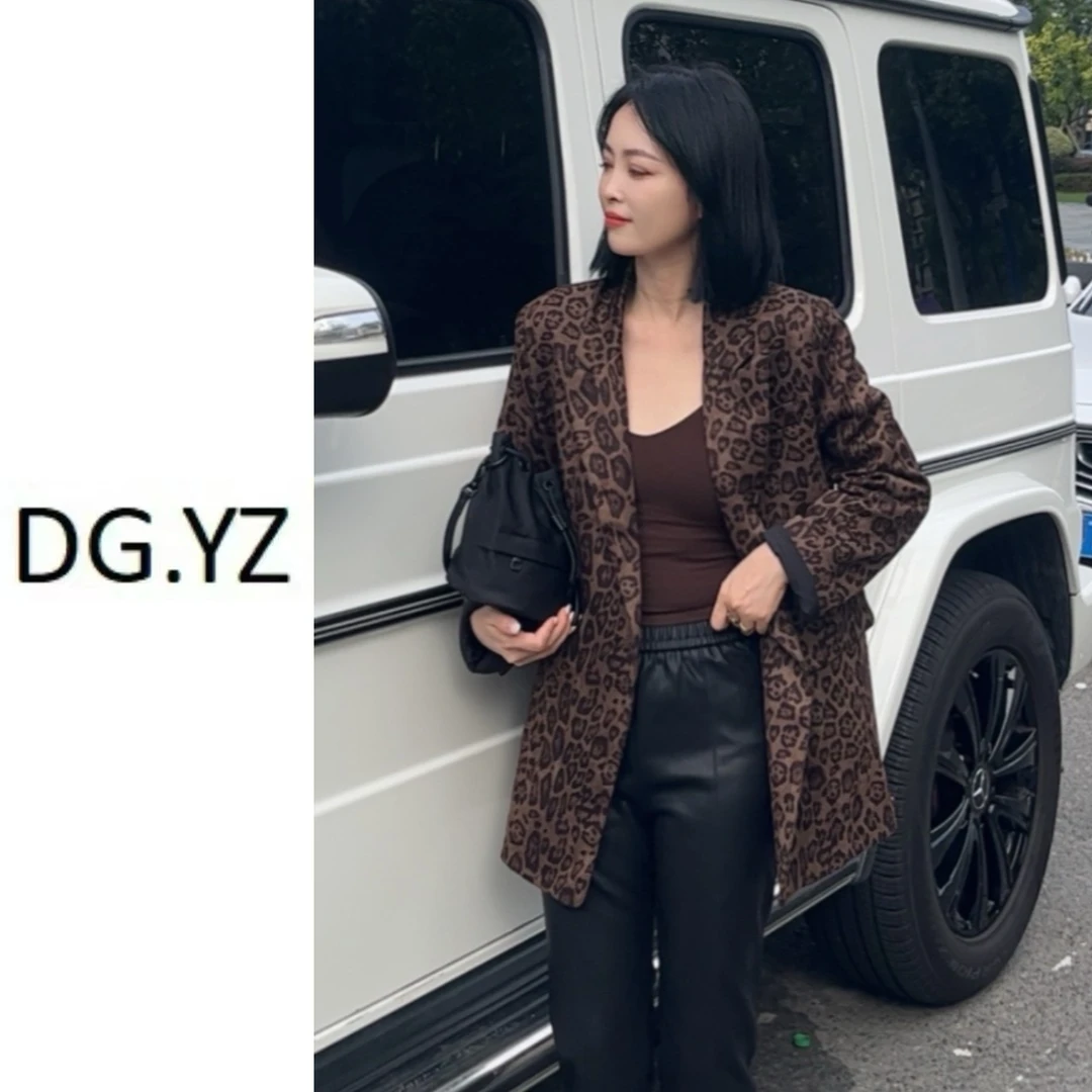 【樱子家】83111G宽松显瘦高级感欧货豹纹时髦西装外套