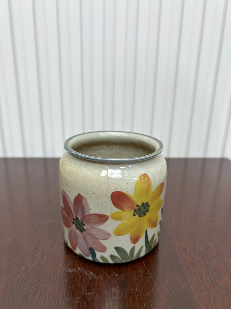 小奶罐【双色花】陶泥复古纯手工绘花瓶花器笔筒