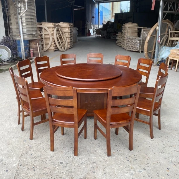 【1.8m以上】中式实木大圆桌雕花设计餐桌家用大户型圆形餐桌