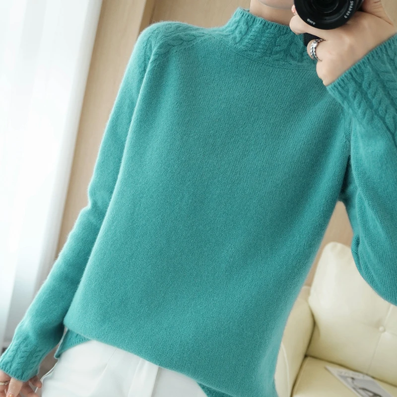 像温暖的白云~秋冬新款半高领加厚长袖羊绒衫女保暖