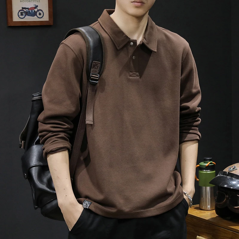 秋季新款重磅POLO衫长袖t恤男潮牌秋冬加绒宽松大码休闲打底上衣