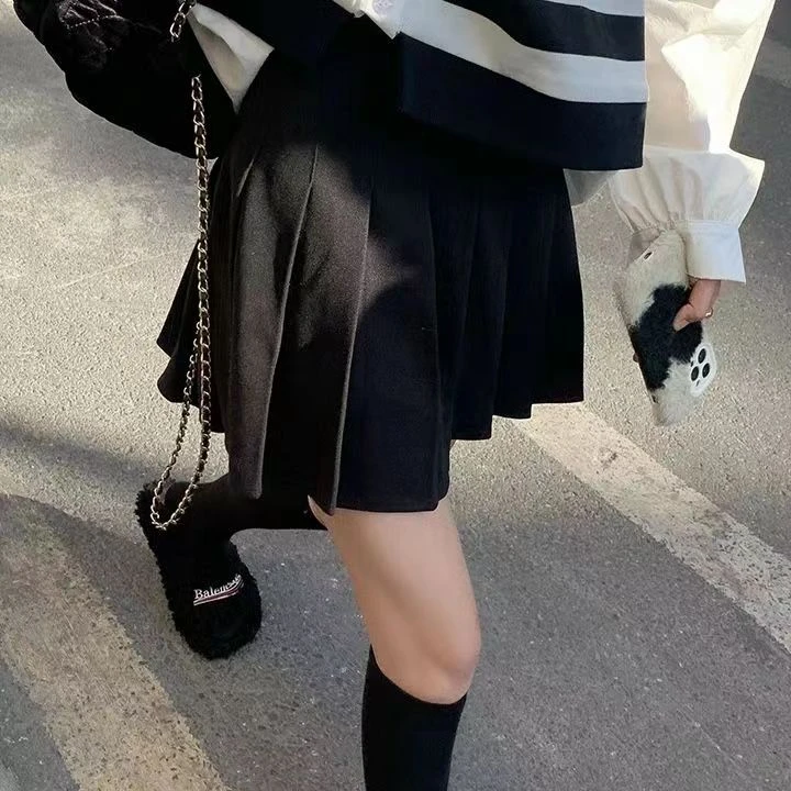 百褶裙秋冬新款学院风女松紧高腰显瘦百搭小个子防走光微胖A字裙