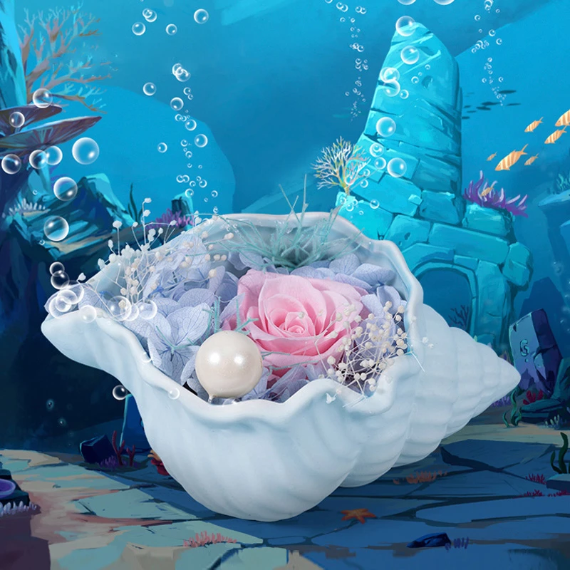 海螺倾听永生花礼盒真玫瑰摆件送女生女孩情人节生日礼物