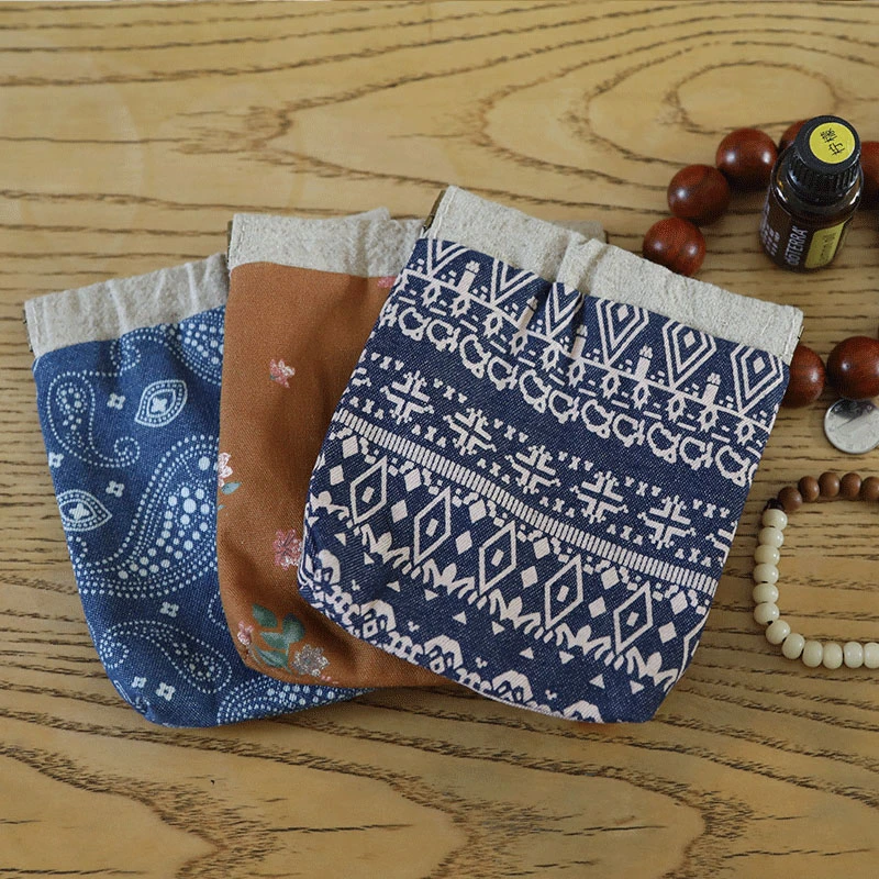 庸庸文艺布袋收纳零钱包女硬币复古迷你耳机小布包清新钥匙卡包