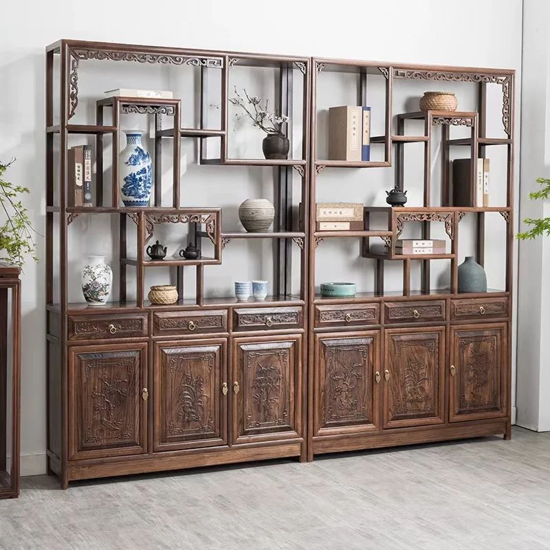 实木新中式博古架多宝阁多层客厅家具茶叶置物玄关柜隔断古董书架