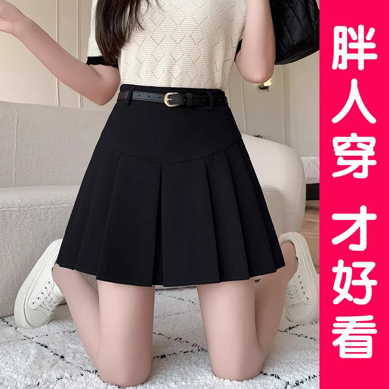 大码西装裙高腰a字裙百褶裙短裙胖mm女2025新款半身裙夏季