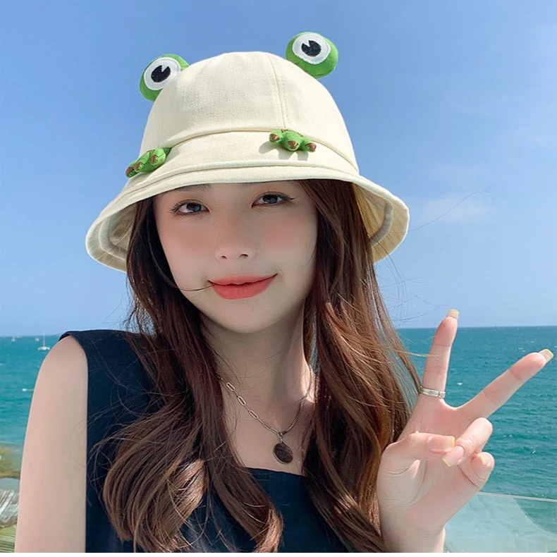 可爱青蛙渔夫帽日系卡通百搭情侣亲子时尚盆帽春夏季防晒遮阳帽子
