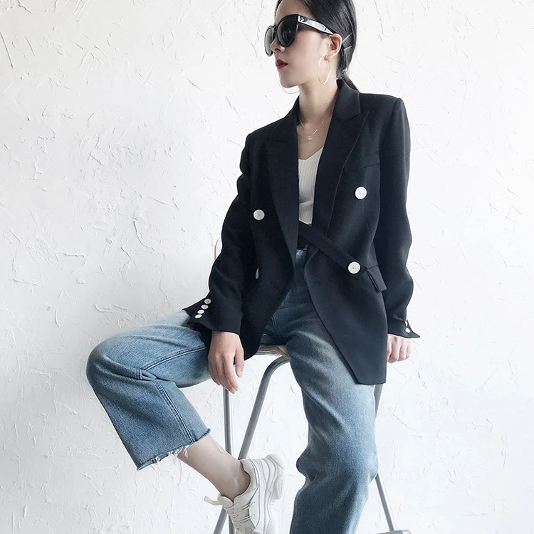 欧美小西装外套女23春秋新款双排扣显瘦高端西服品质通勤宽松上衣