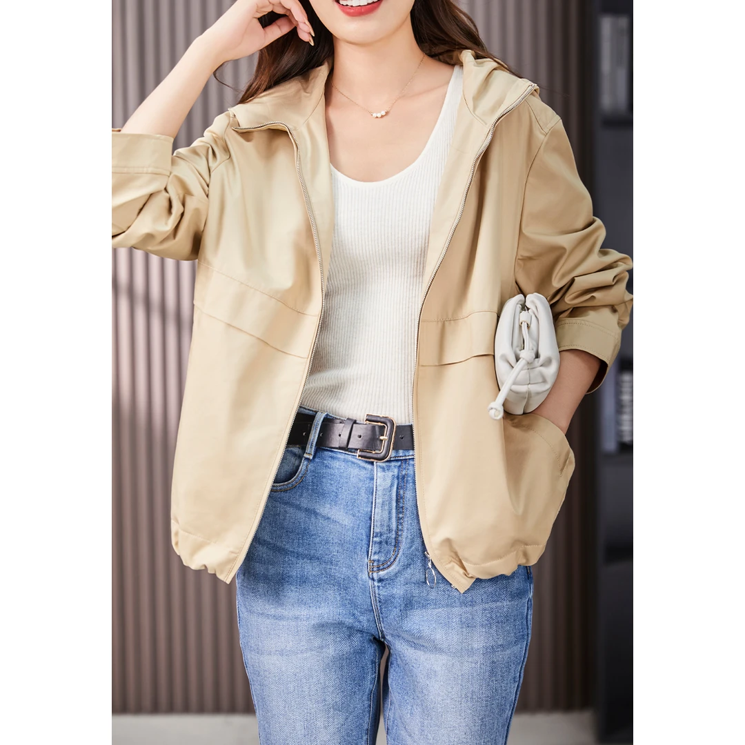 原形百搭运动风连帽短风衣2025春秋季新款宽松拉链夹克90137