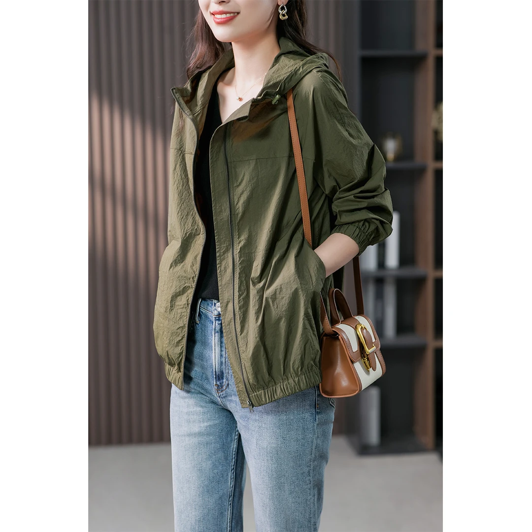 原形连帽轻薄短外套女2025春季新款韩版小个子夹克宽松休闲U87313