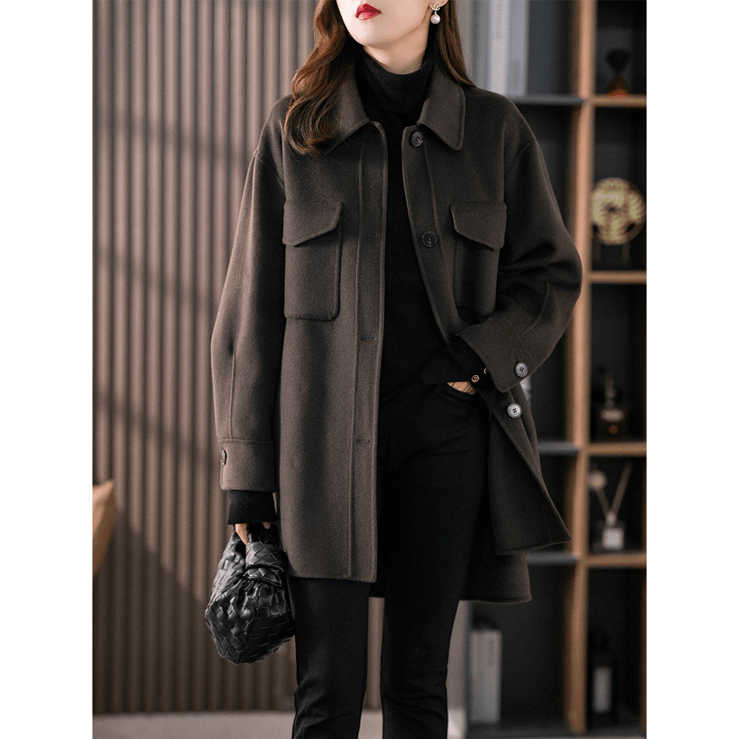 原形 双面羊绒大衣2023秋冬新款韩版设计感系带羊毛呢外套U84863