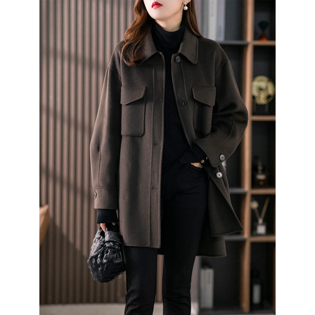 原形双面羊绒大衣秋冬新款韩版设计感系带羊毛呢外套U84863