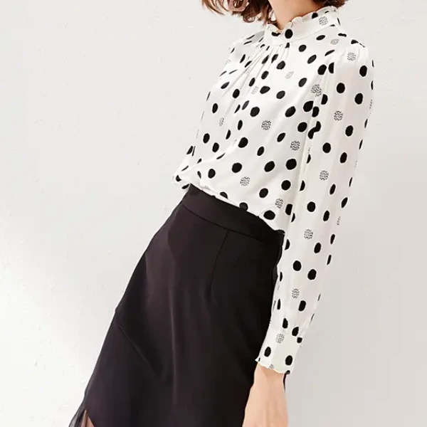 原形时尚气质波点雪纺衬衫女长袖韩版宽松显瘦上衣洋气70094