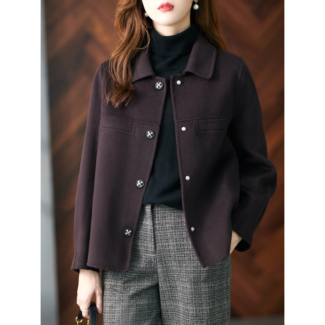 原形高端双面羊绒大衣短款秋冬新款毛呢外套84750