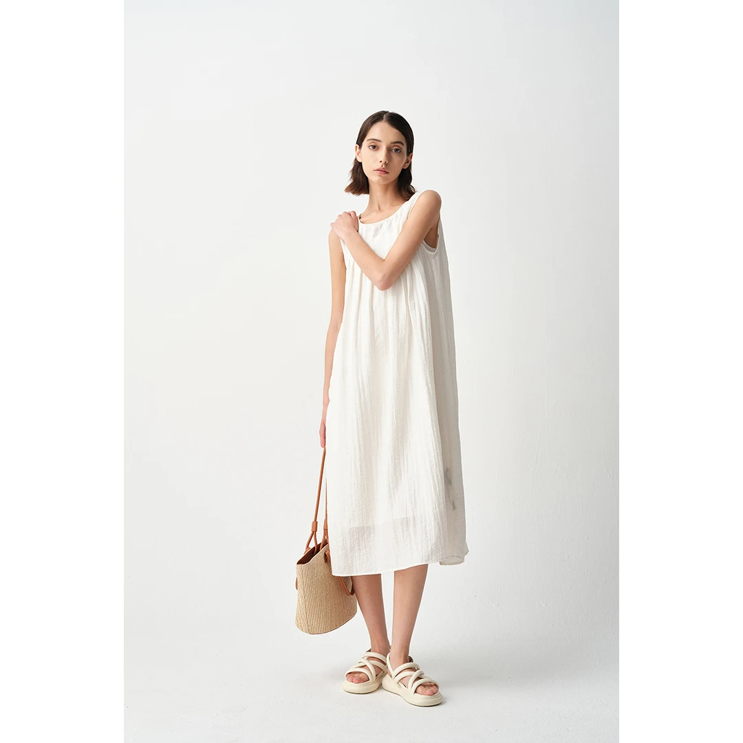 原形2025夏季新款法式设计感捏褶女装连衣裙高级感长款900025