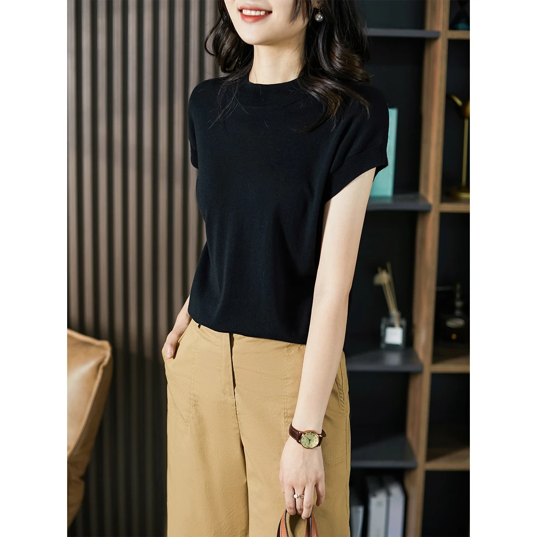 原形修身桑蚕丝T恤女薄款ol短袖打底衫夏季韩版百搭气质U84650