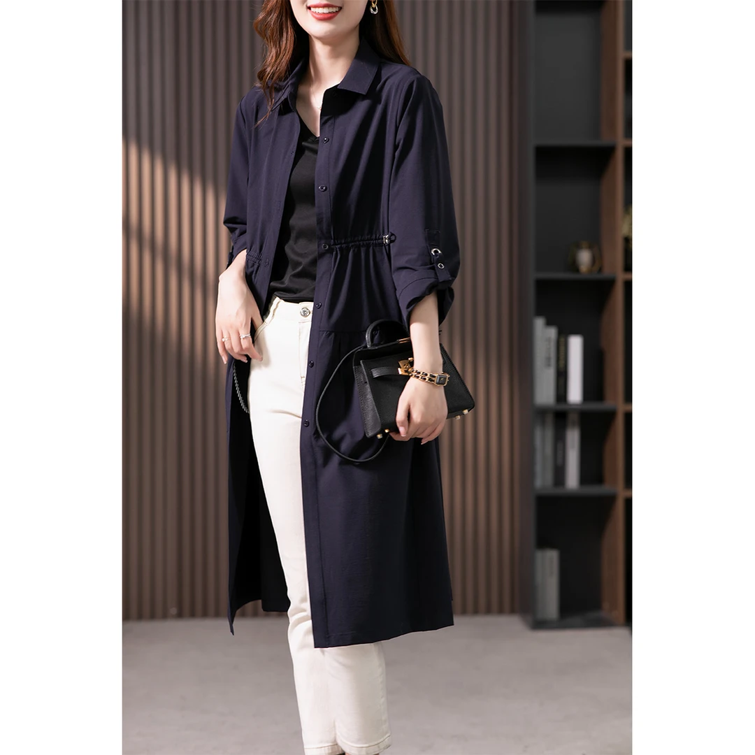 原形设计感收腰风衣外套中长款韩版高腰显瘦大衣U86022