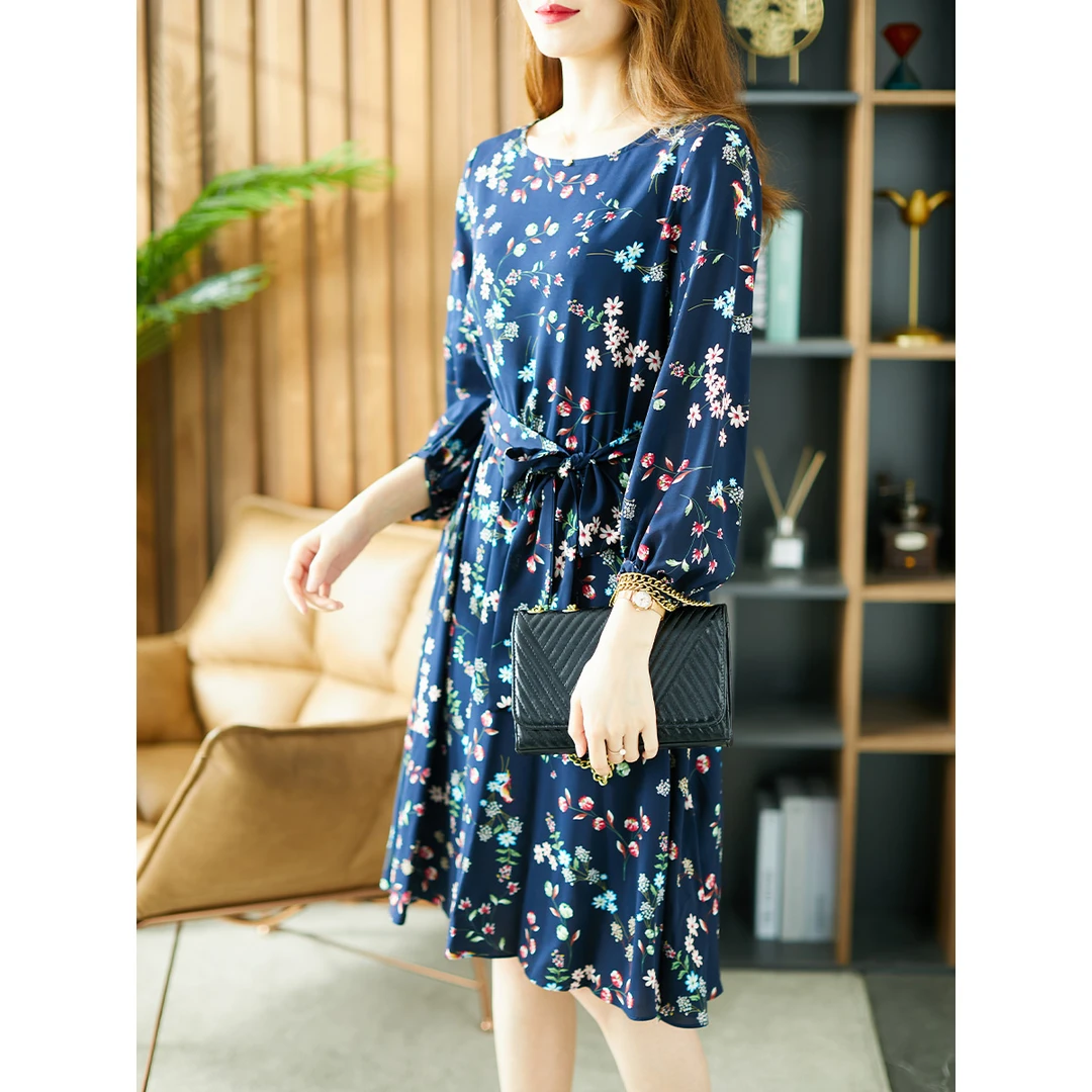 原形碎花雪纺连衣裙新款韩版收腰气质显瘦裙 U70167