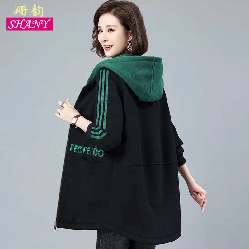 妈妈外套春秋百搭新款2024大码春秋季卫衣大帽衫秋冬遮屁股爆款MM