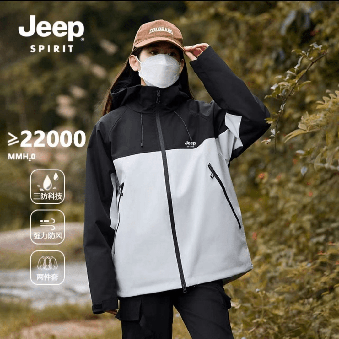 JEEPSPIRIT保暖冲锋衣三合一透气情侣款防风防水连帽户外运动登山
