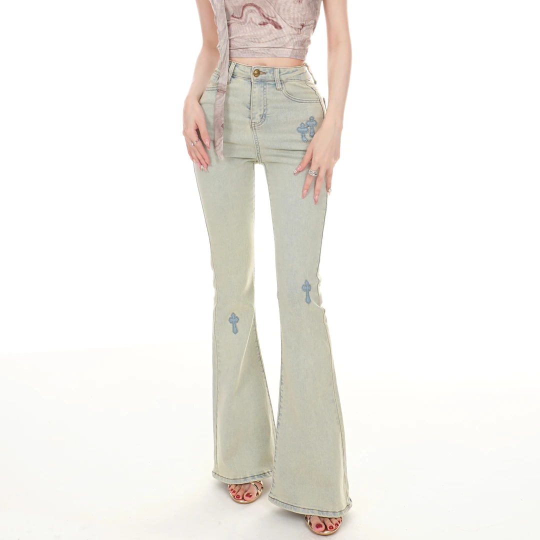 【十字刺绣牛仔裤】夏季新款高腰显瘦修身刺绣牛仔裤休闲女士春夏
