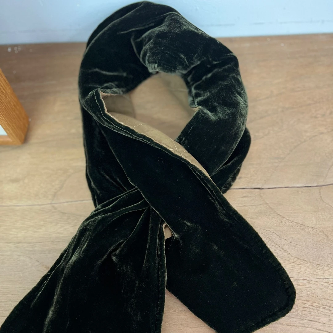 慢慢变蓝-荼 丝绒个性夹棉长围巾桑蚕丝百搭洋气围脖时尚