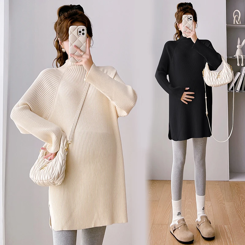 孕妇打底衫秋冬款弹力内搭针织可哺乳毛衣半高领2023新款时尚套装