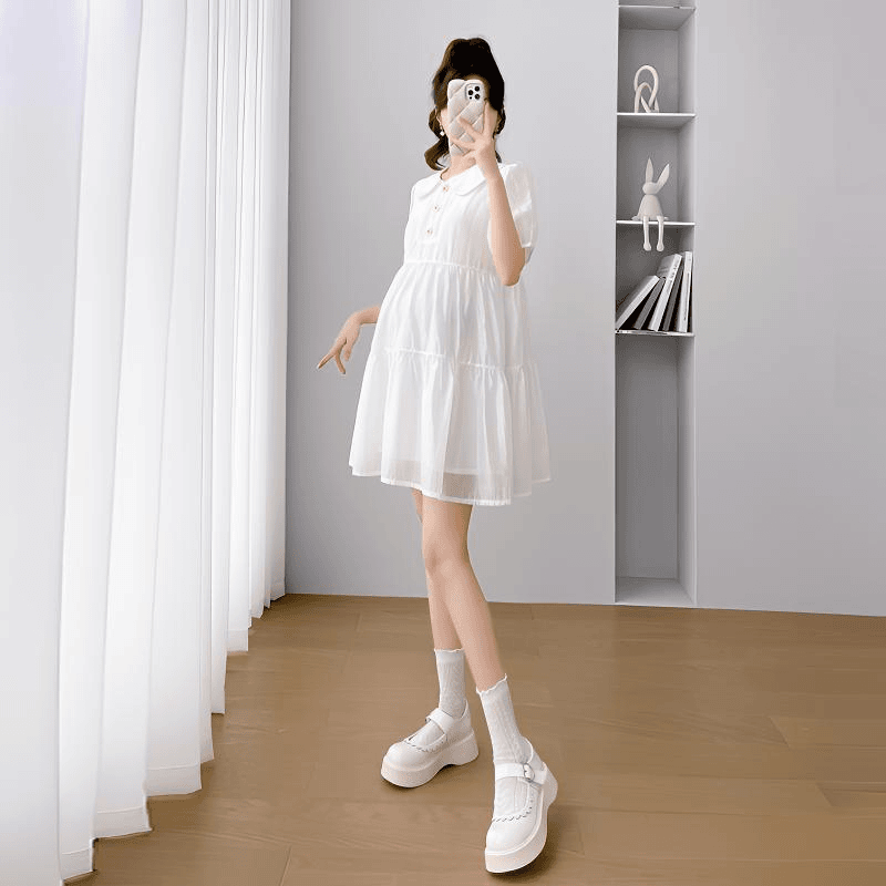 孕妇连衣裙女夏季韩版宽松法式高级感时尚大码娃娃领公主裙小个子