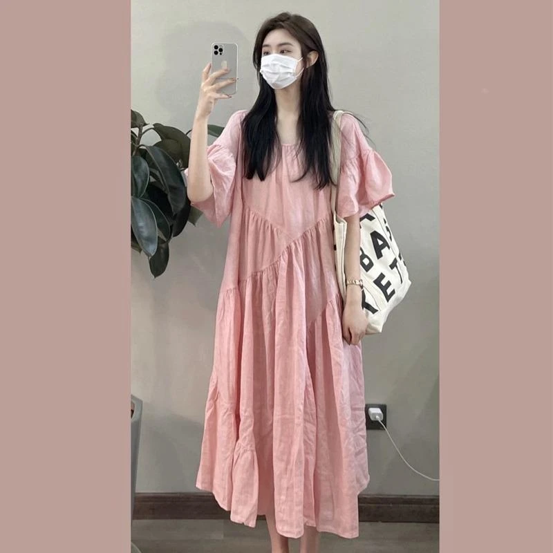 孕妇连衣裙夏装高级感孕妇装洋气韩版休闲裙子小个子粉色孕妇裙女