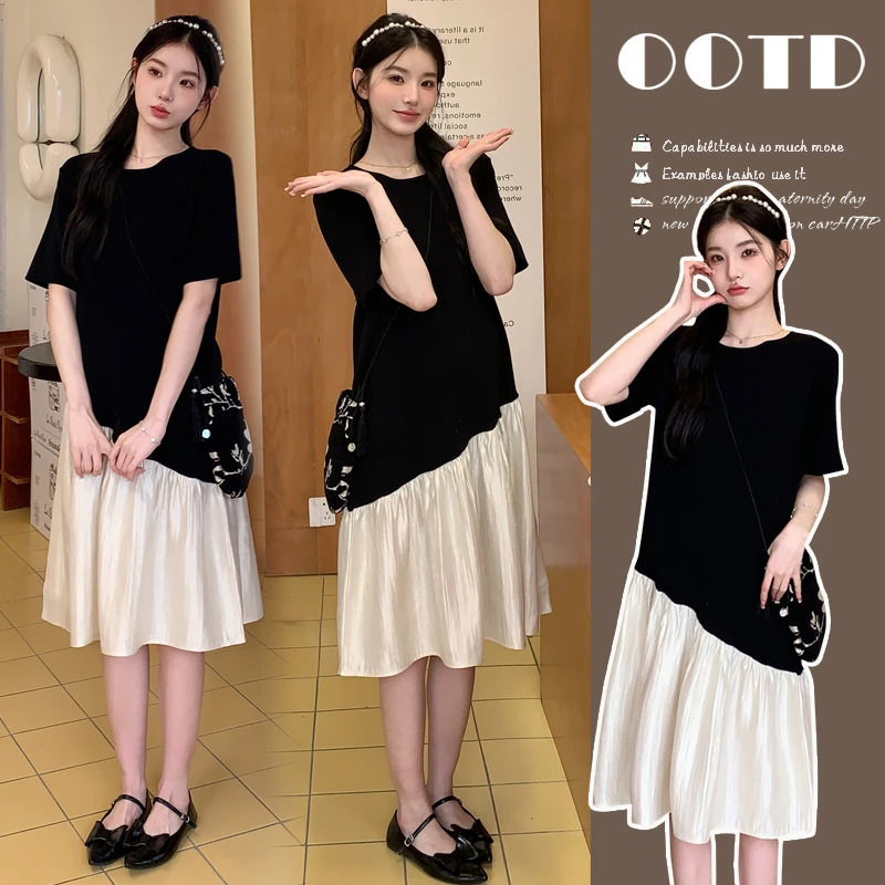 孕妇装夏款2024新款连衣裙拼接鱼尾高级简约宽松遮肉显瘦夏季长裙