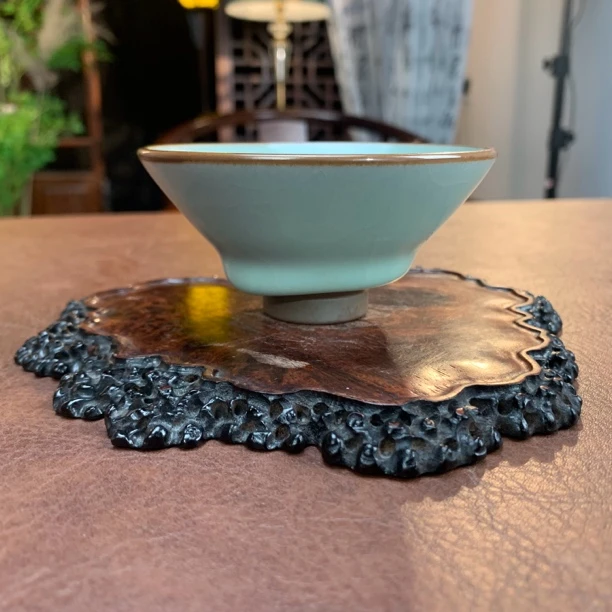 景德镇陶瓷高温颜色釉豆青釉汝瓷斗笠杯铁胎手工茶杯主人杯纯手工