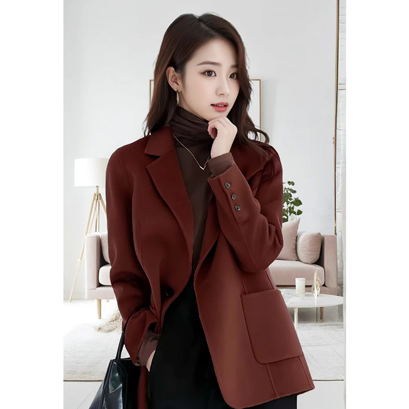 2024年春秋新款毛呢外套女宽松小个子气质韩版时尚百搭西装呢外套
