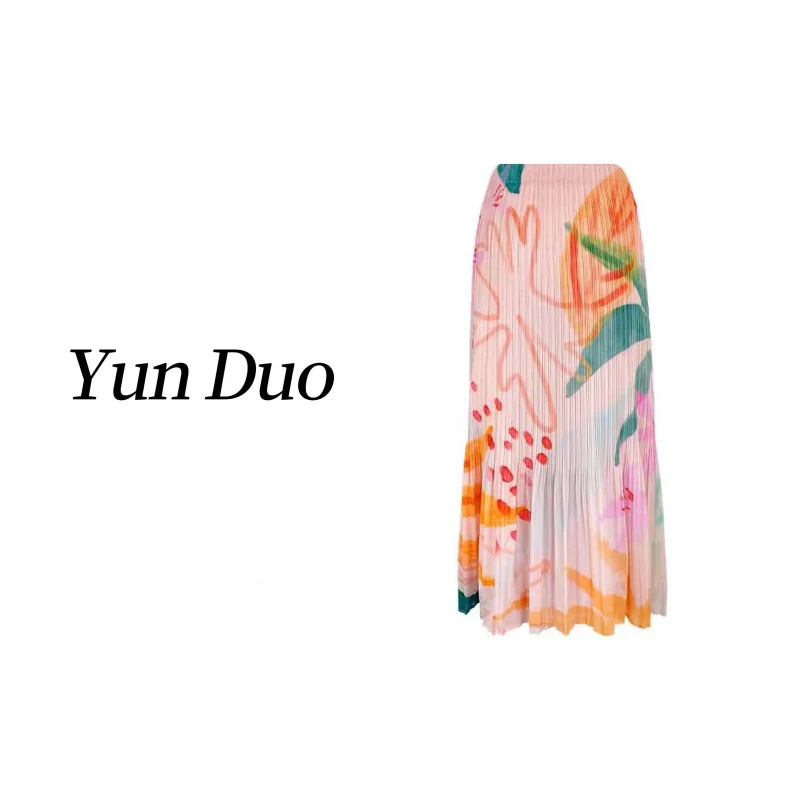 云朵定制 百褶高级感印花半身裙中长款鱼尾裙HQ23