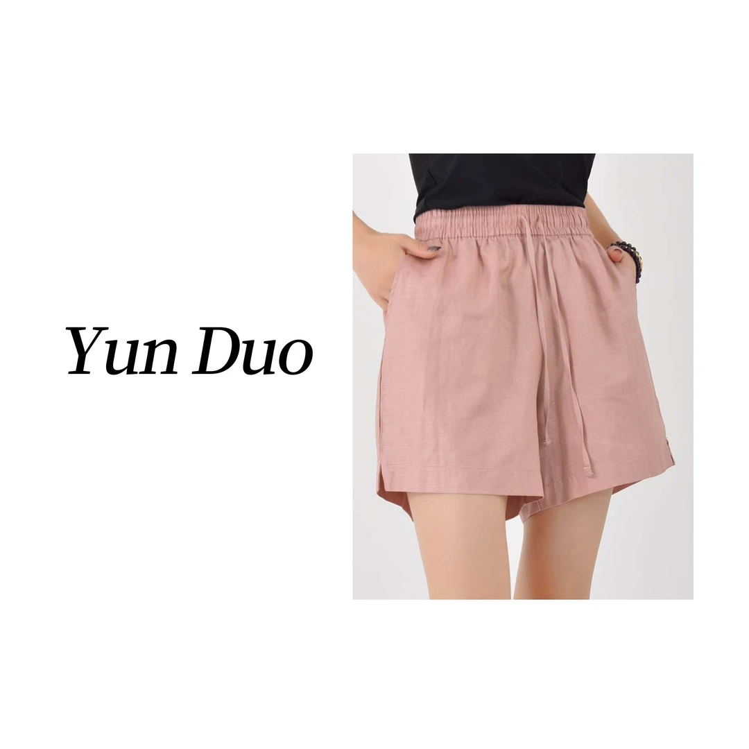 云朵定制 夏季宽松纯色百搭天丝亚麻短裤HR23
