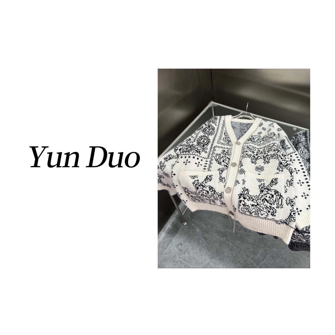 云朵定制 设计感重工链条提花图腾针织开衫HZ57